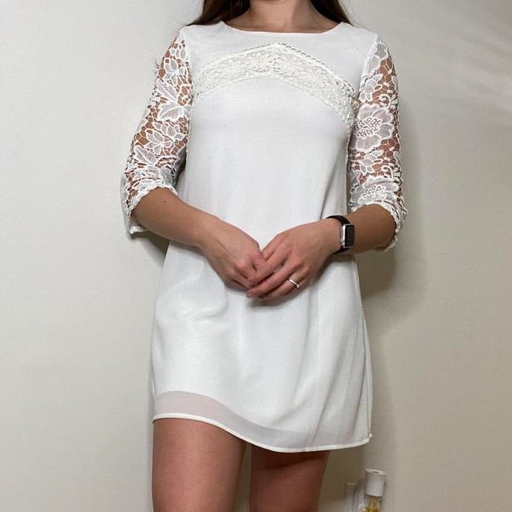 White Dress with Lace Sleeves